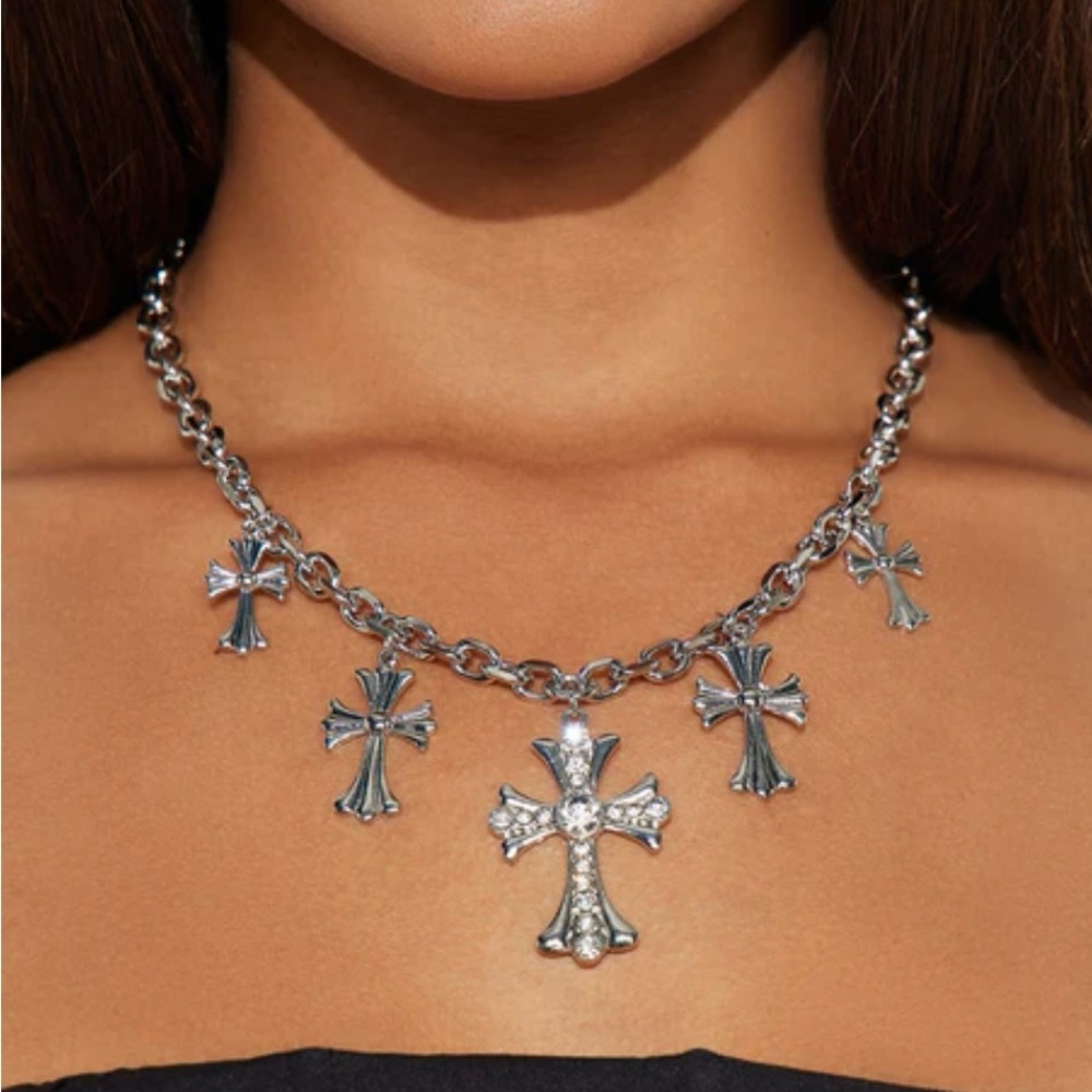 Fashion Nova Silver Cross Charm Necklace